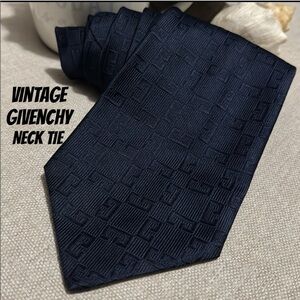 Vintage Givenchy Neck Tie-Navy With “G” Logo-Polyester-EUC